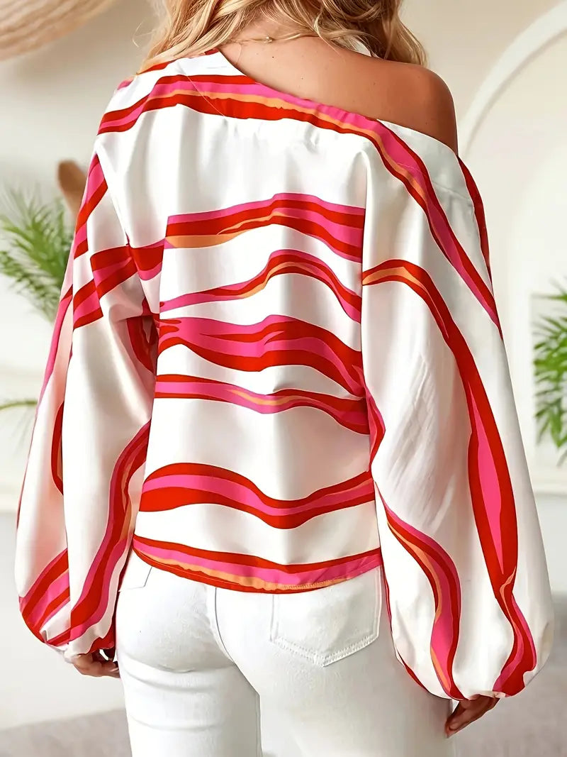 Asymmetrische Bluse Damen Ein Schulter Ballonärmel-Velnorah