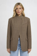 Blazer Damen Oversized Karomuster Stehkragen Casual-Velnorah