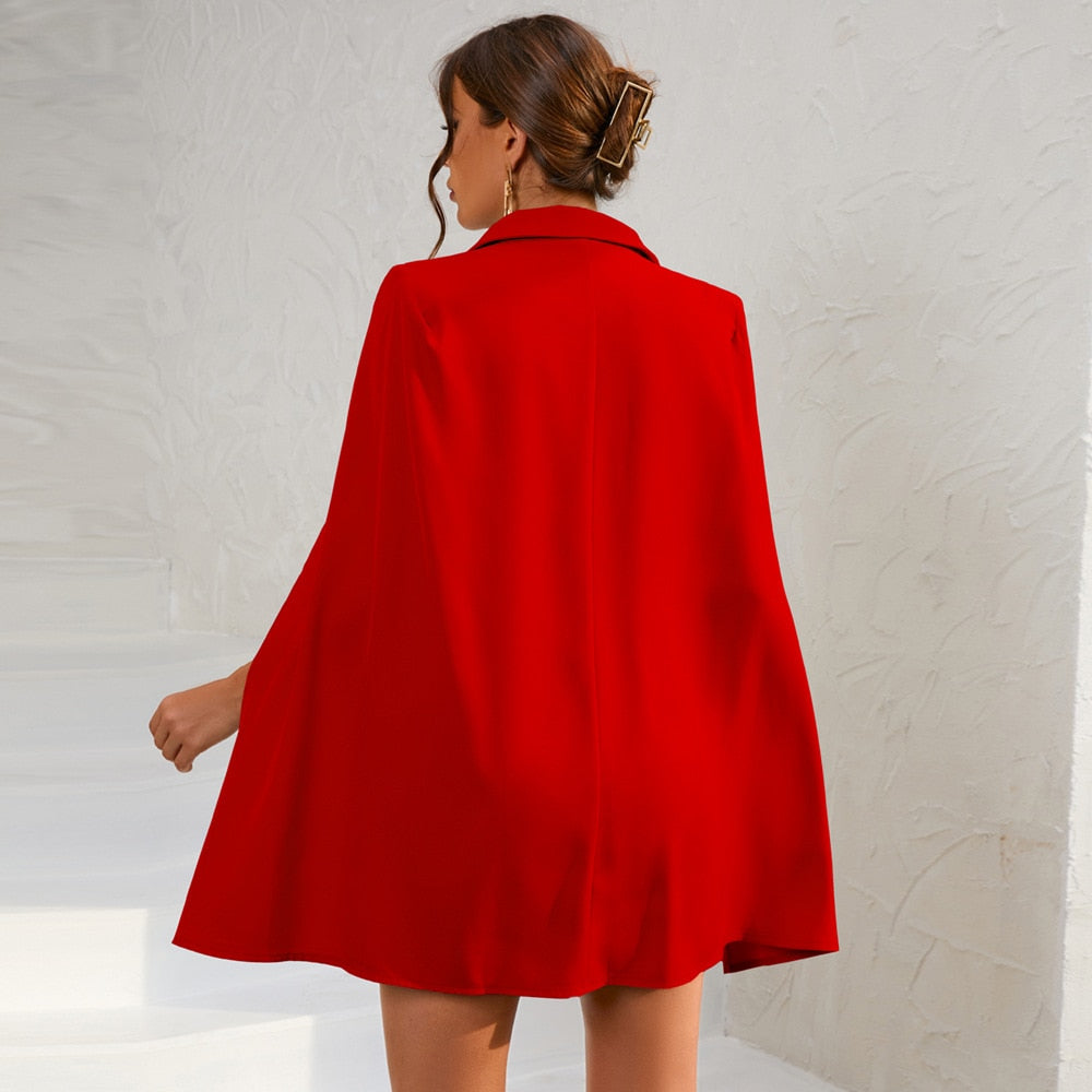 Blazer Kleid Mit Cape Und Gürtel Für Frauen-Velnorah