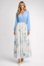 Blumen Maxi Kleid Damen V-Ausschnitt Lange Ärmel-Velnorah