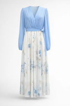 Blumen Maxi Kleid Damen V-Ausschnitt Lange Ärmel-Velnorah