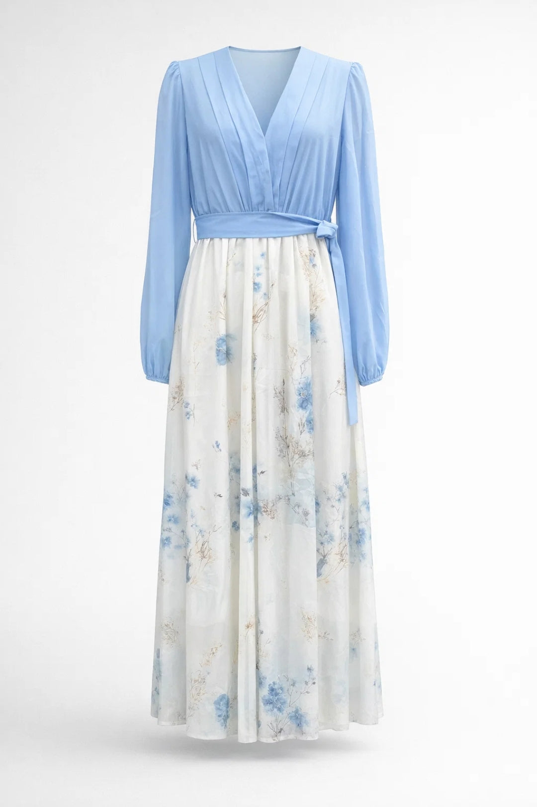 Blumen Maxi Kleid Damen V-Ausschnitt Lange Ärmel-Velnorah