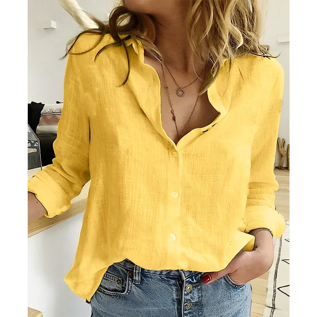 Bluse Damen Relaxed Fit Knopfverschluss Runder Hals Casual Sommer-Velnorah
