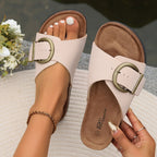 Damen Sandalen flach mit verstellbaren Schnallenriemen