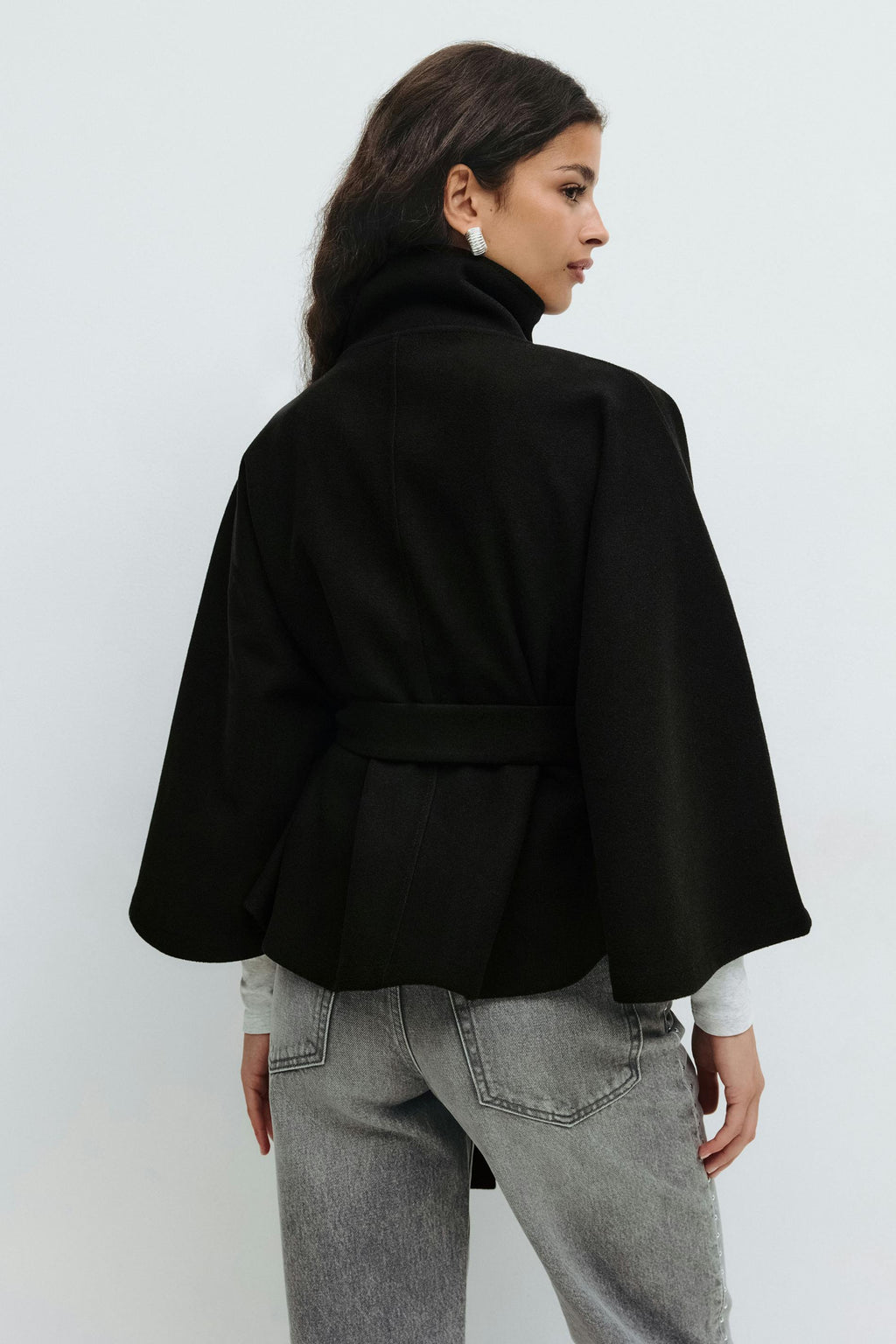 Cape Jas Damen Regular Fit Hoher Kragen Schleife Gürtel Winter-Velnorah
