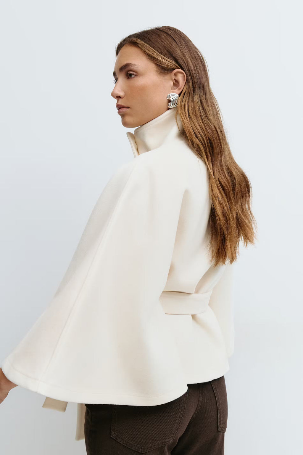 Cape Jas Damen Regular Fit Hoher Kragen Schleife Gürtel Winter-Velnorah