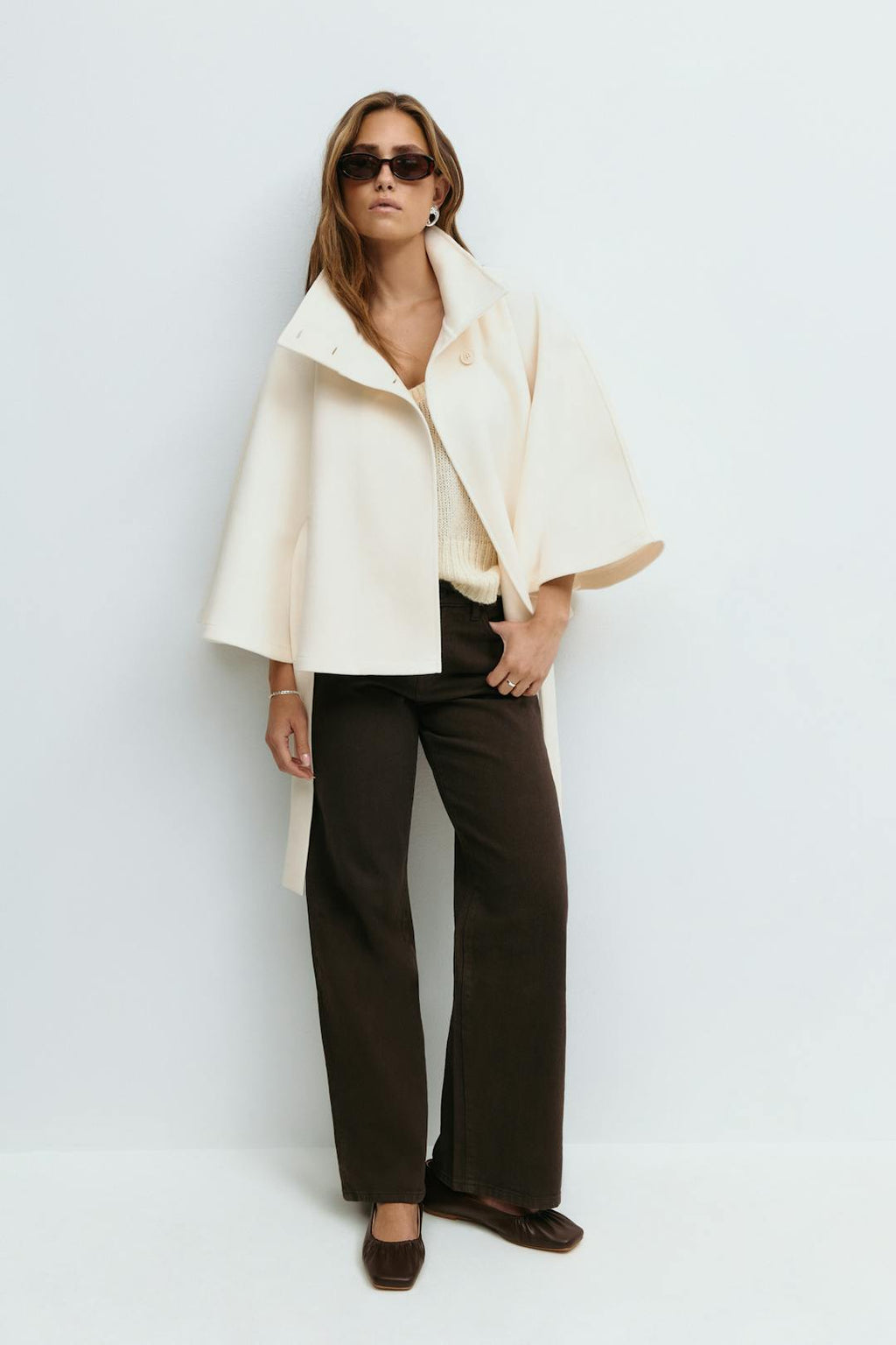Cape Jas Damen Regular Fit Hoher Kragen Schleife Gürtel Winter-Velnorah