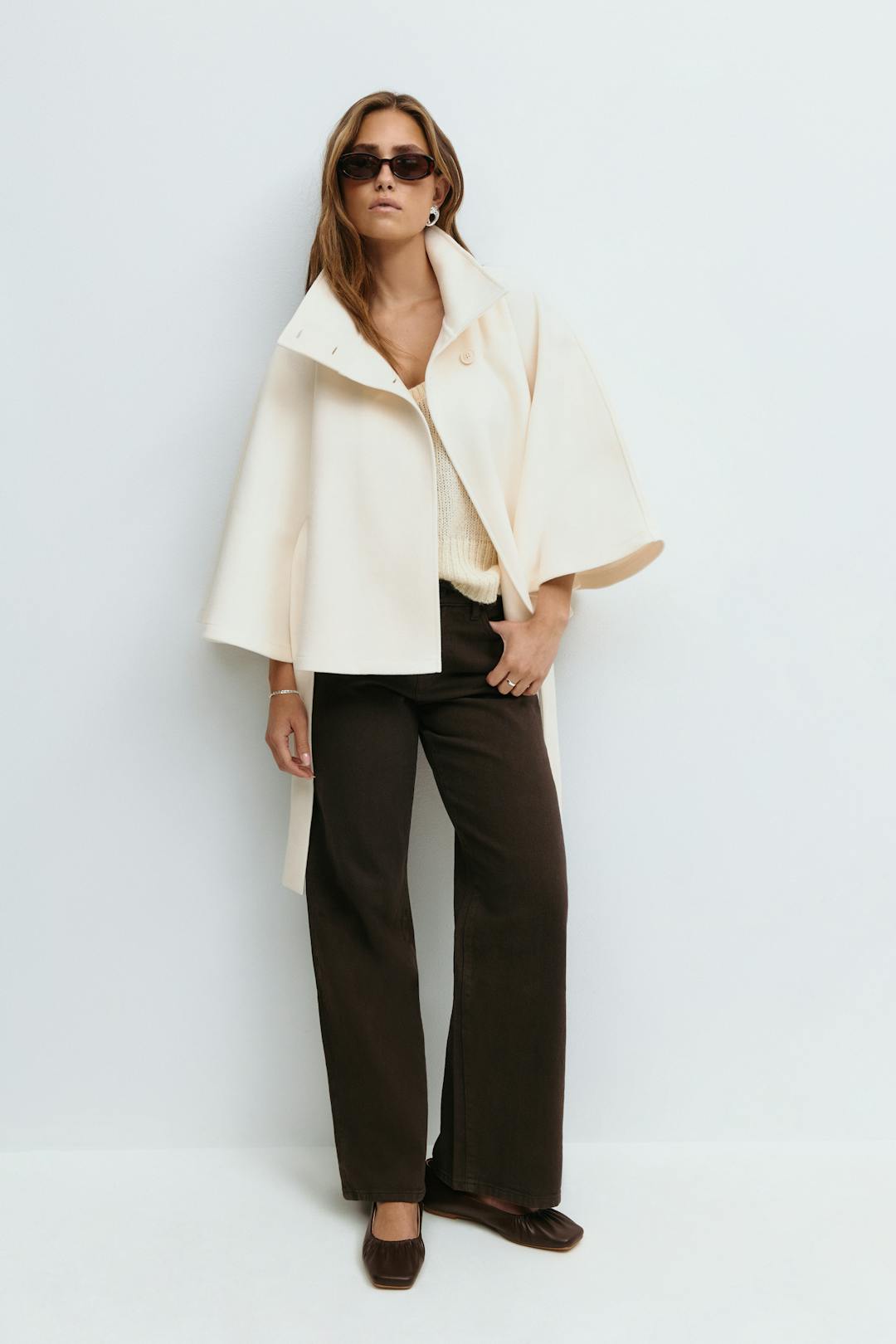 Cape Jas Damen Regular Fit Hoher Kragen Schleife Gürtel Winter-Velnorah