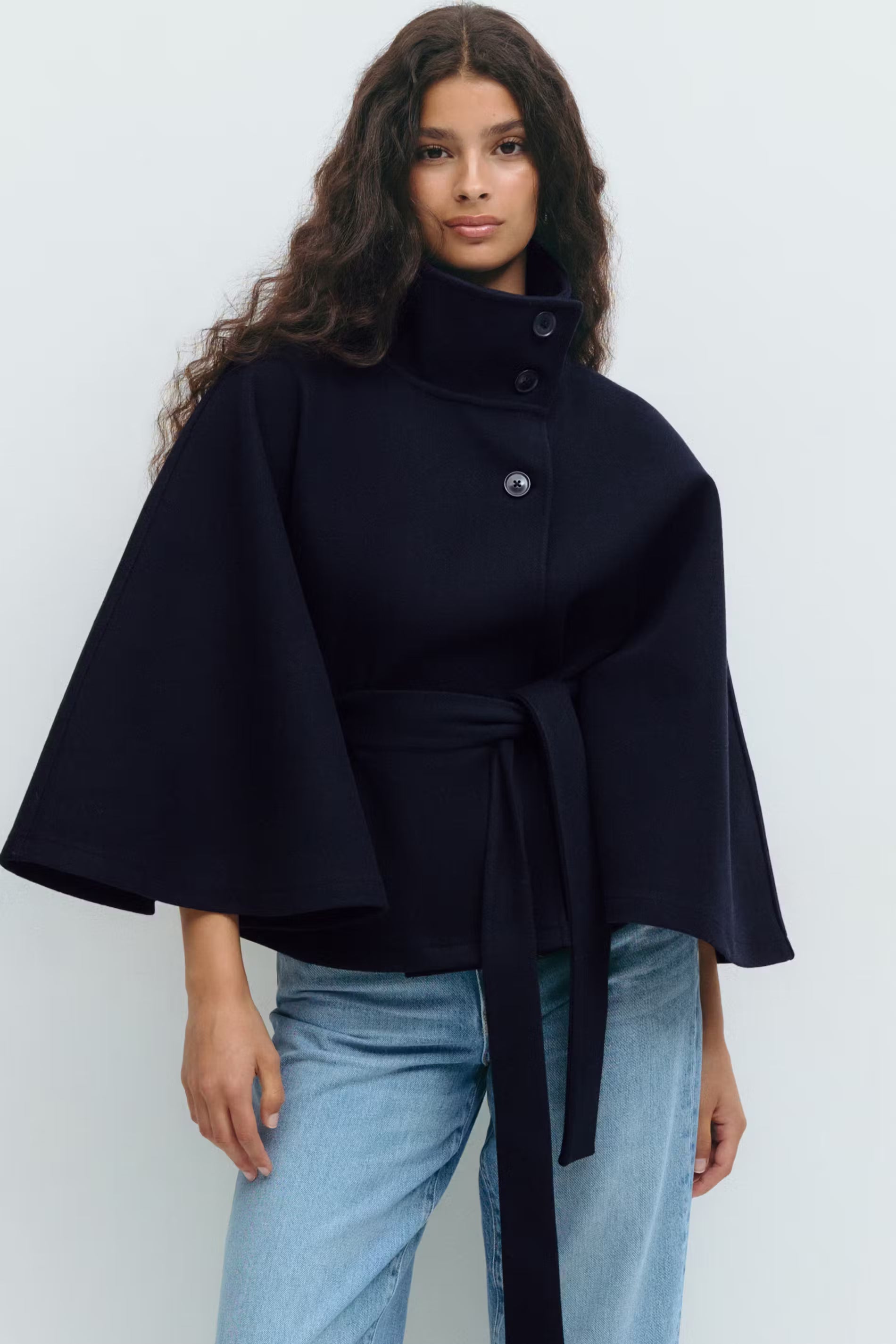 Cape Jas Damen Regular Fit Hoher Kragen Schleife Gürtel Winter-Velnorah