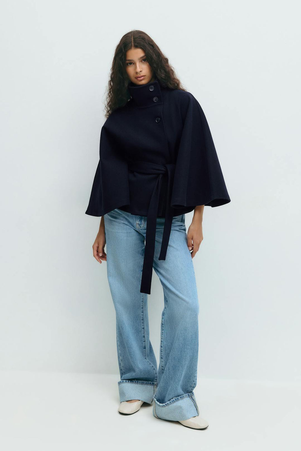 Cape Jas Damen Regular Fit Hoher Kragen Schleife Gürtel Winter-Velnorah