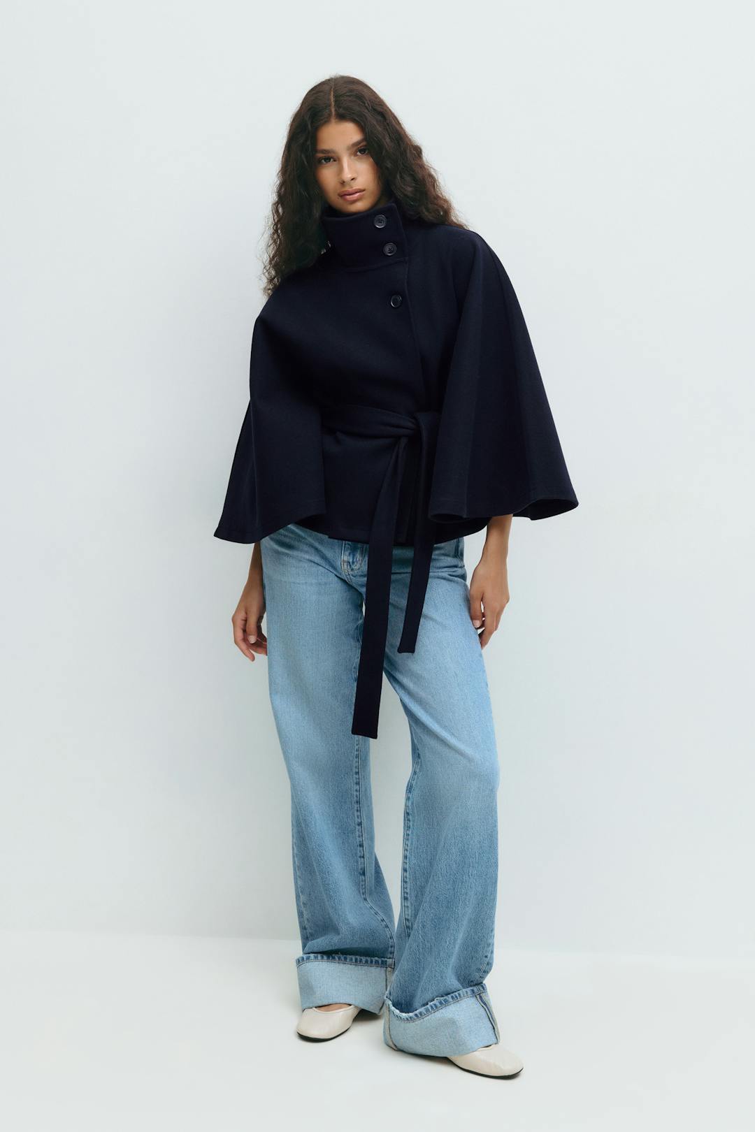 Cape Jas Damen Regular Fit Hoher Kragen Schleife Gürtel Winter-Velnorah