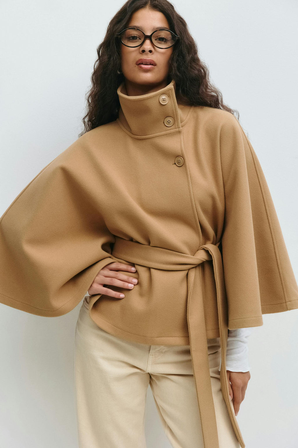 Cape Jas Damen Regular Fit Hoher Kragen Schleife Gürtel Winter-Velnorah