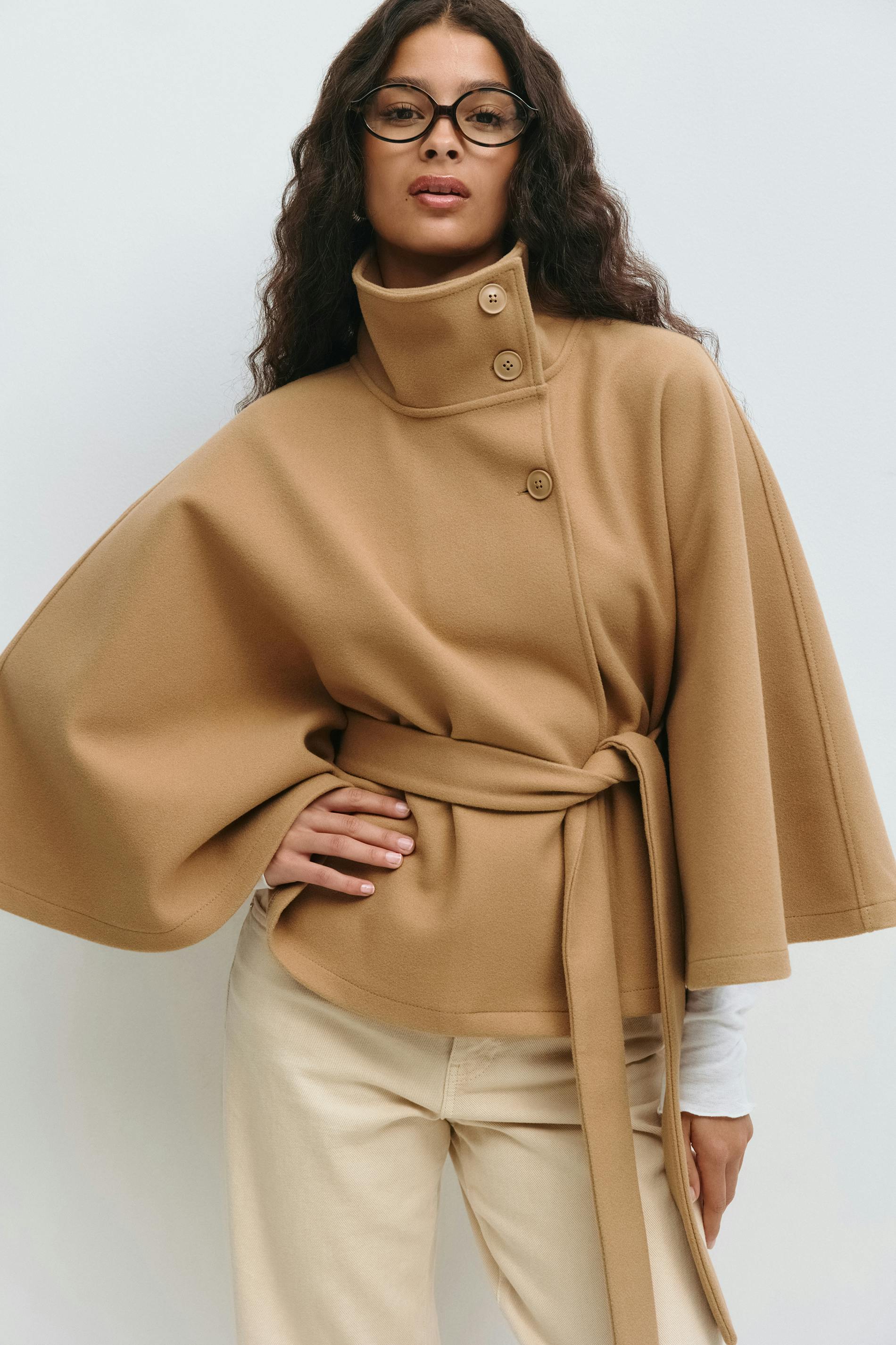 Cape Jas Damen Regular Fit Hoher Kragen Schleife Gürtel Winter-Velnorah