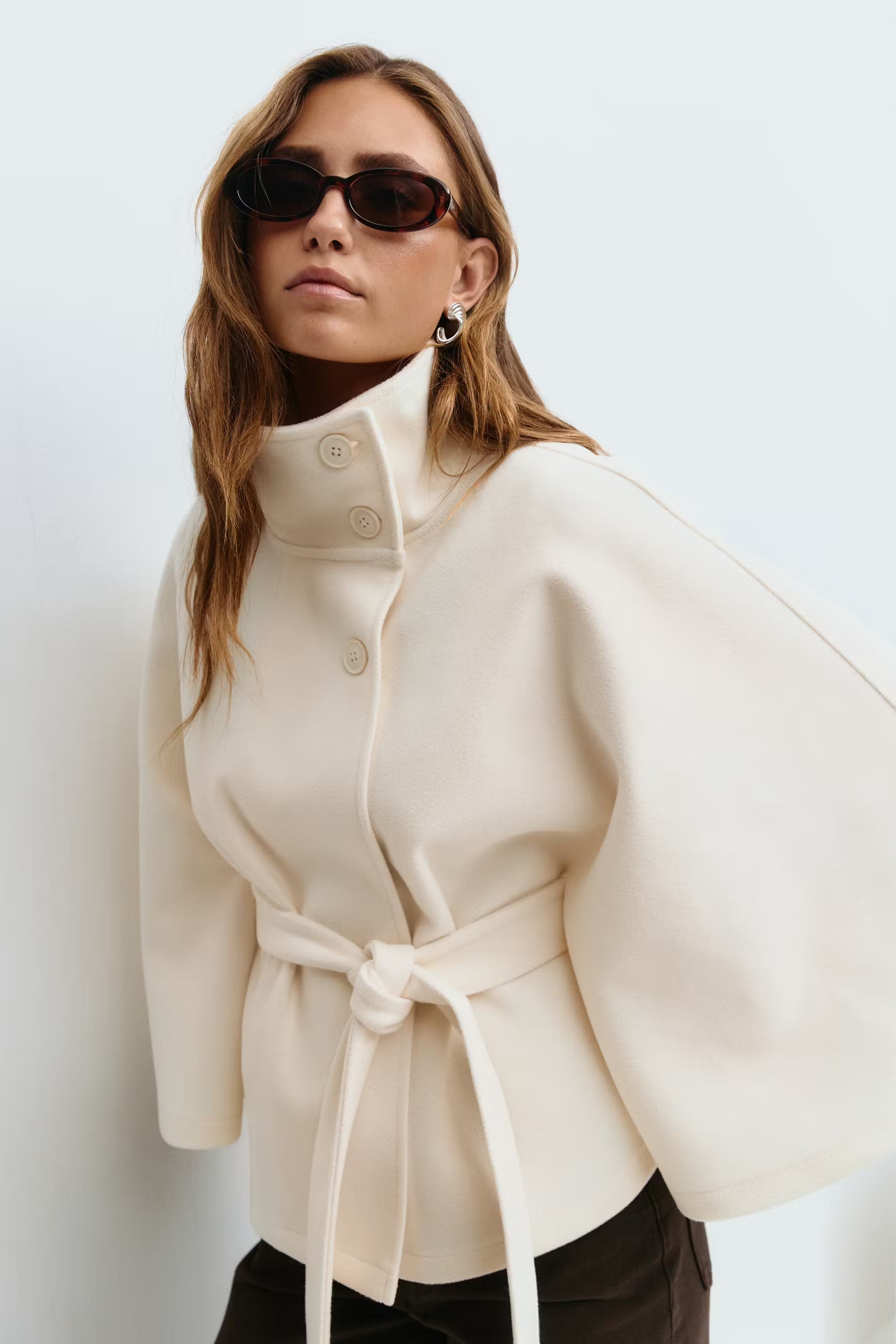 Cape Jas Damen Regular Fit Hoher Kragen Schleife Gürtel Winter-Velnorah