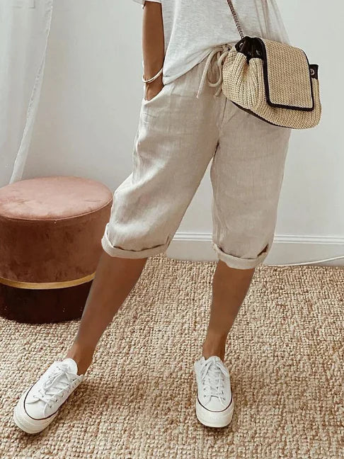 Capri Hose Damen Elastischer Bund Lange Ärmel Sommer Freizeit-Velnorah