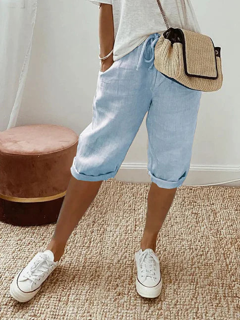 Capri Hose Damen Elastischer Bund Lange Ärmel Sommer Freizeit-Velnorah