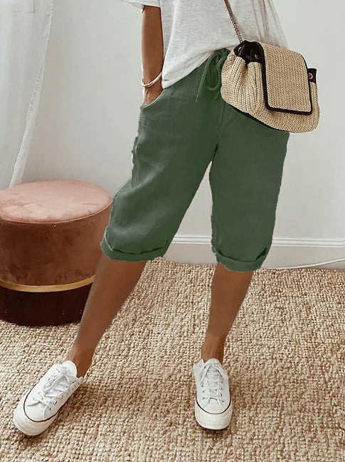 Capri Hose Damen Elastischer Bund Lange Ärmel Sommer Freizeit-Velnorah