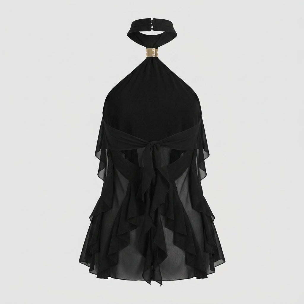Chiffon Haltertop Damen Rüsche Formal-Velnorah