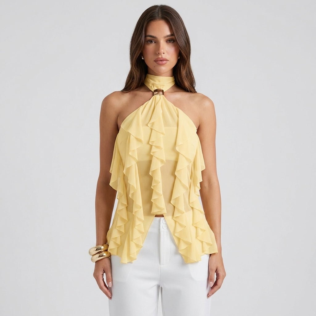 Chiffon Haltertop Damen Rüsche Formal-Velnorah