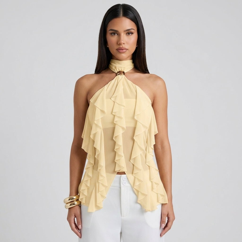 Chiffon Haltertop Damen Rüsche Formal-Velnorah