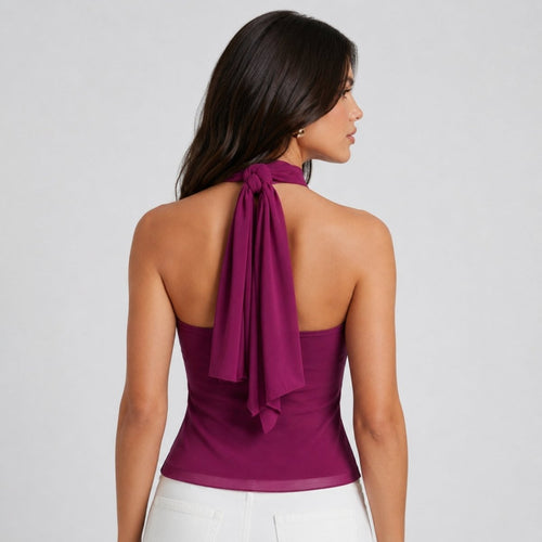Chiffon Haltertop Damen Rüsche Formal-Velnorah