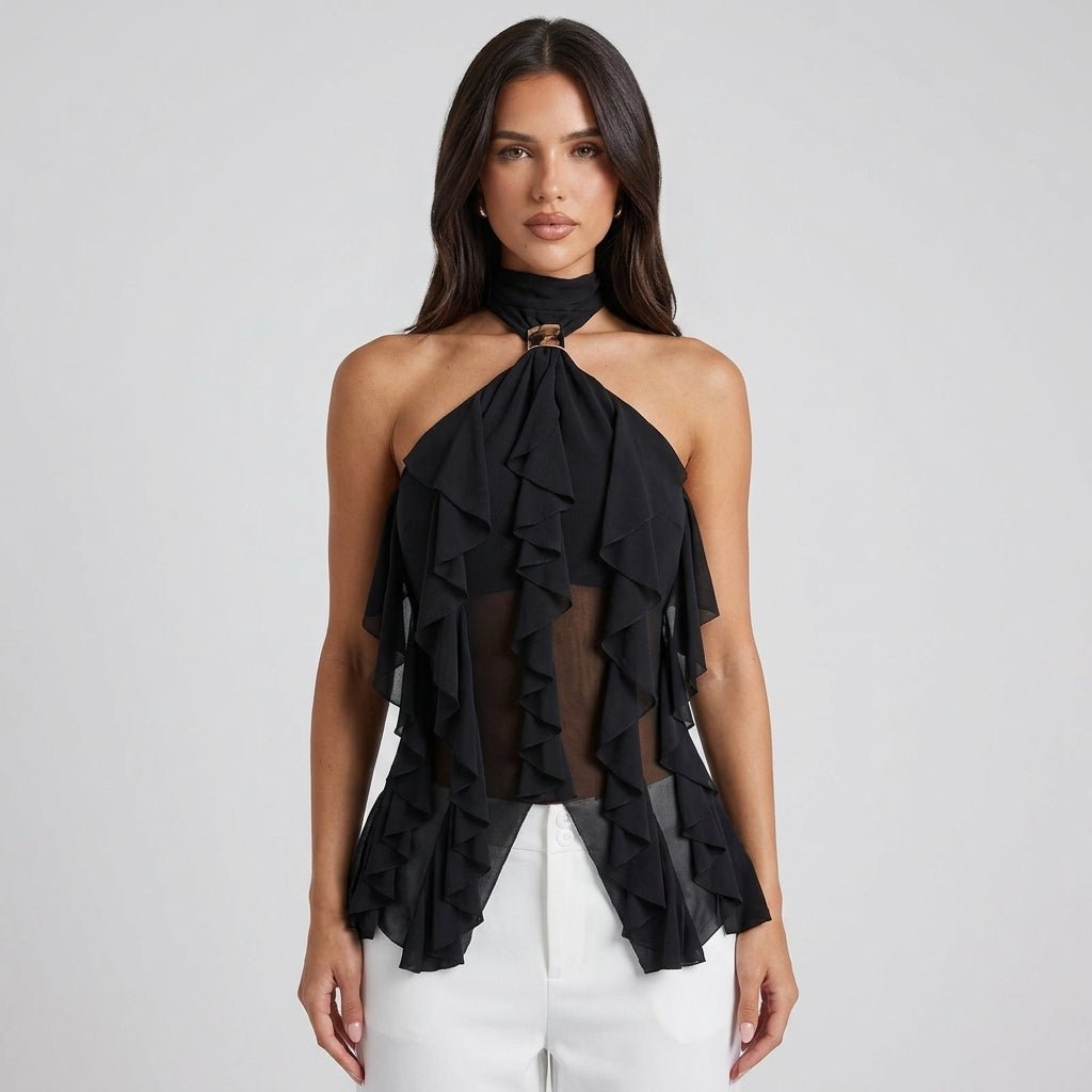 Chiffon Haltertop Damen Rüsche Formal-Velnorah