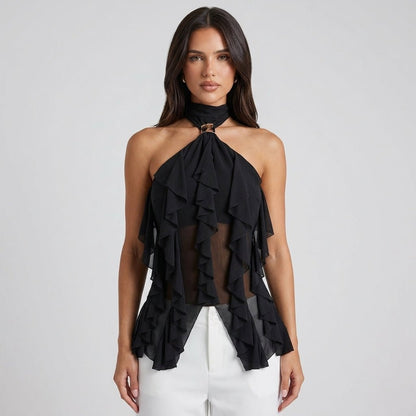 Chiffon Haltertop Damen Rüsche Formal-Velnorah