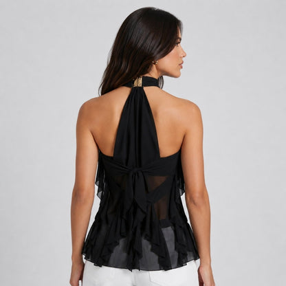 Chiffon Haltertop Damen Rüsche Formal-Velnorah
