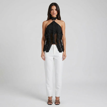 Chiffon Haltertop Damen Rüsche Formal-Velnorah
