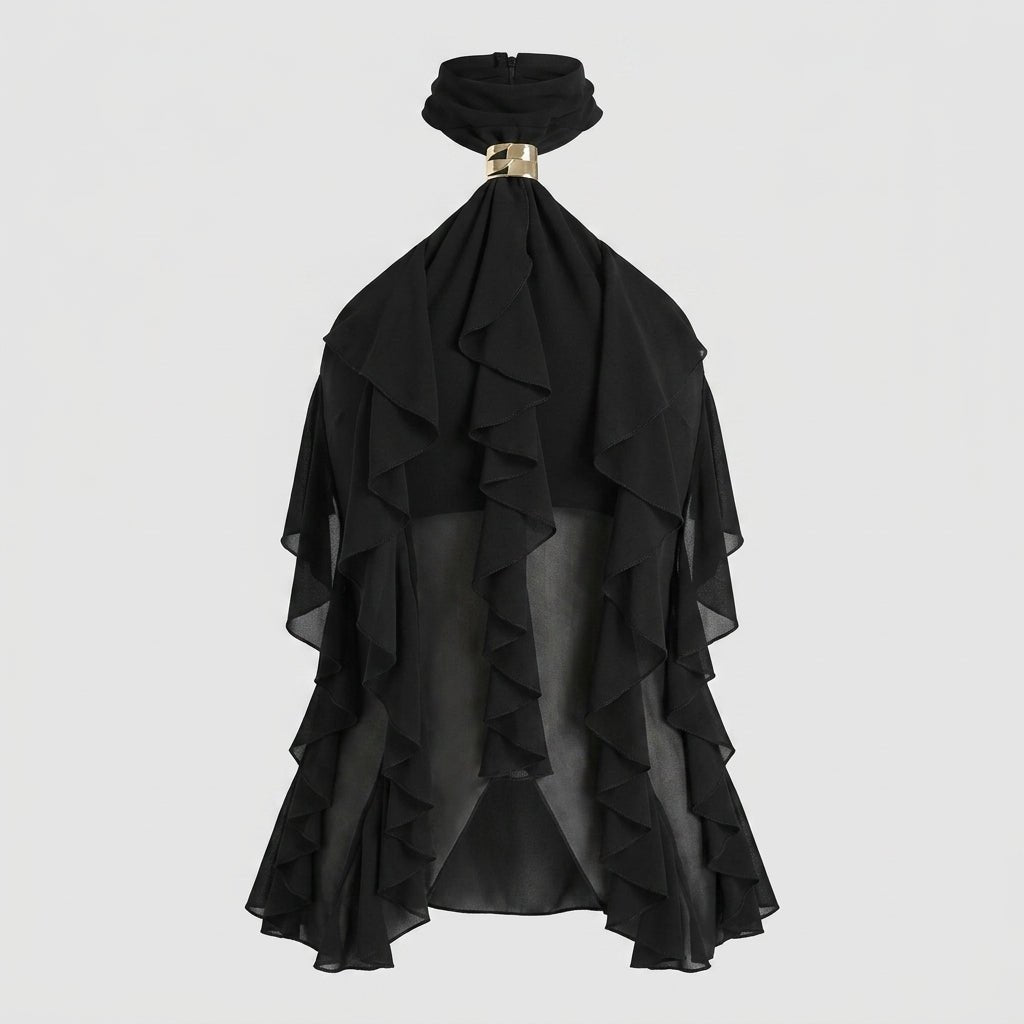 Chiffon Haltertop Damen Rüsche Formal-Velnorah