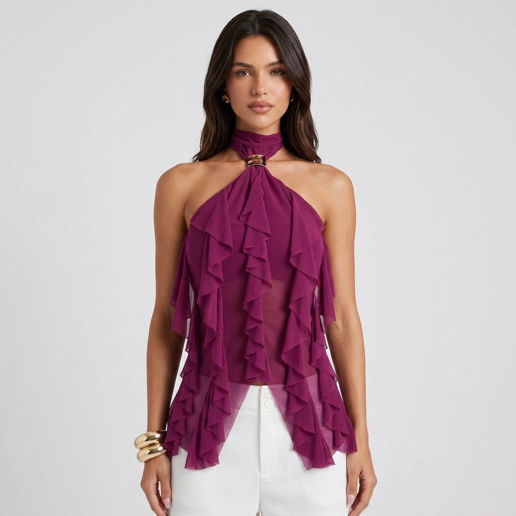Chiffon Haltertop Damen Rüsche Formal-Velnorah