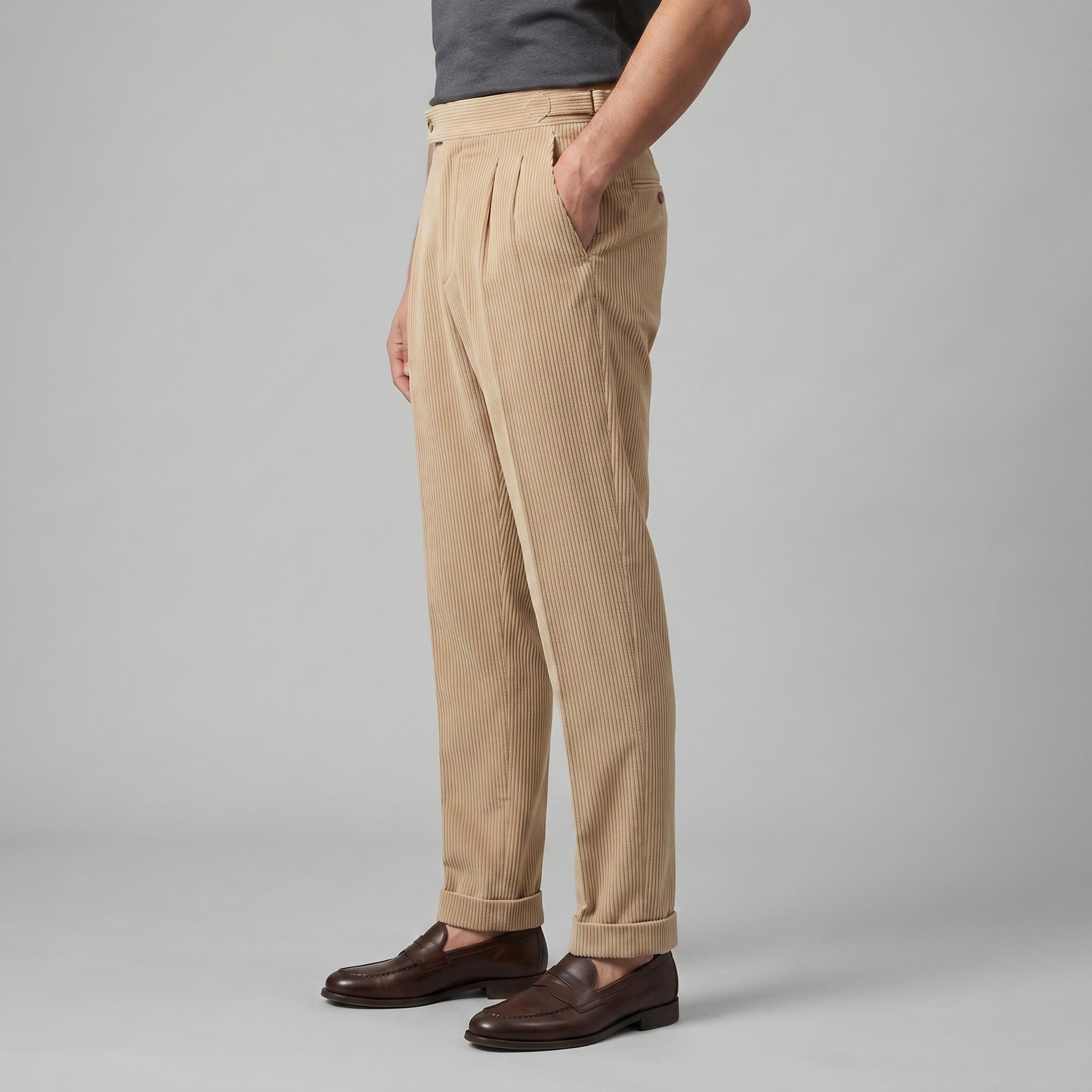 Corduroy Faltenhose Herren Klassisch Formal-Velnorah