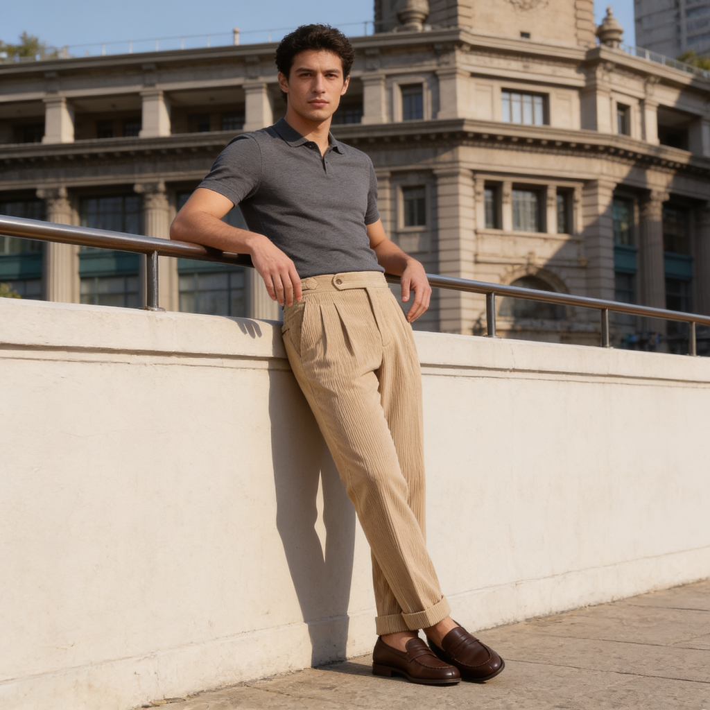 Corduroy Faltenhose Herren Klassisch Formal-Velnorah