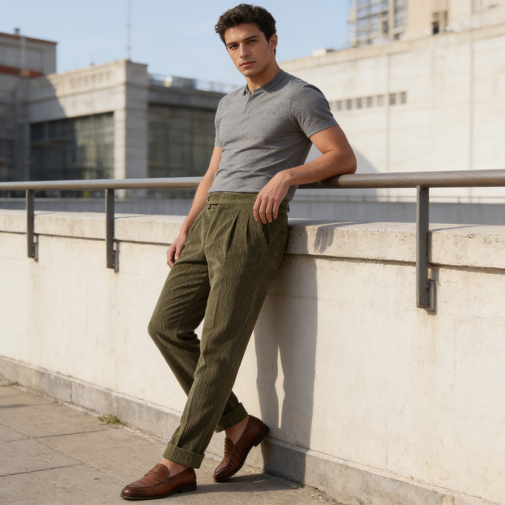 Corduroy Faltenhose Herren Maßgeschneidert Klassisch Winter-Velnorah