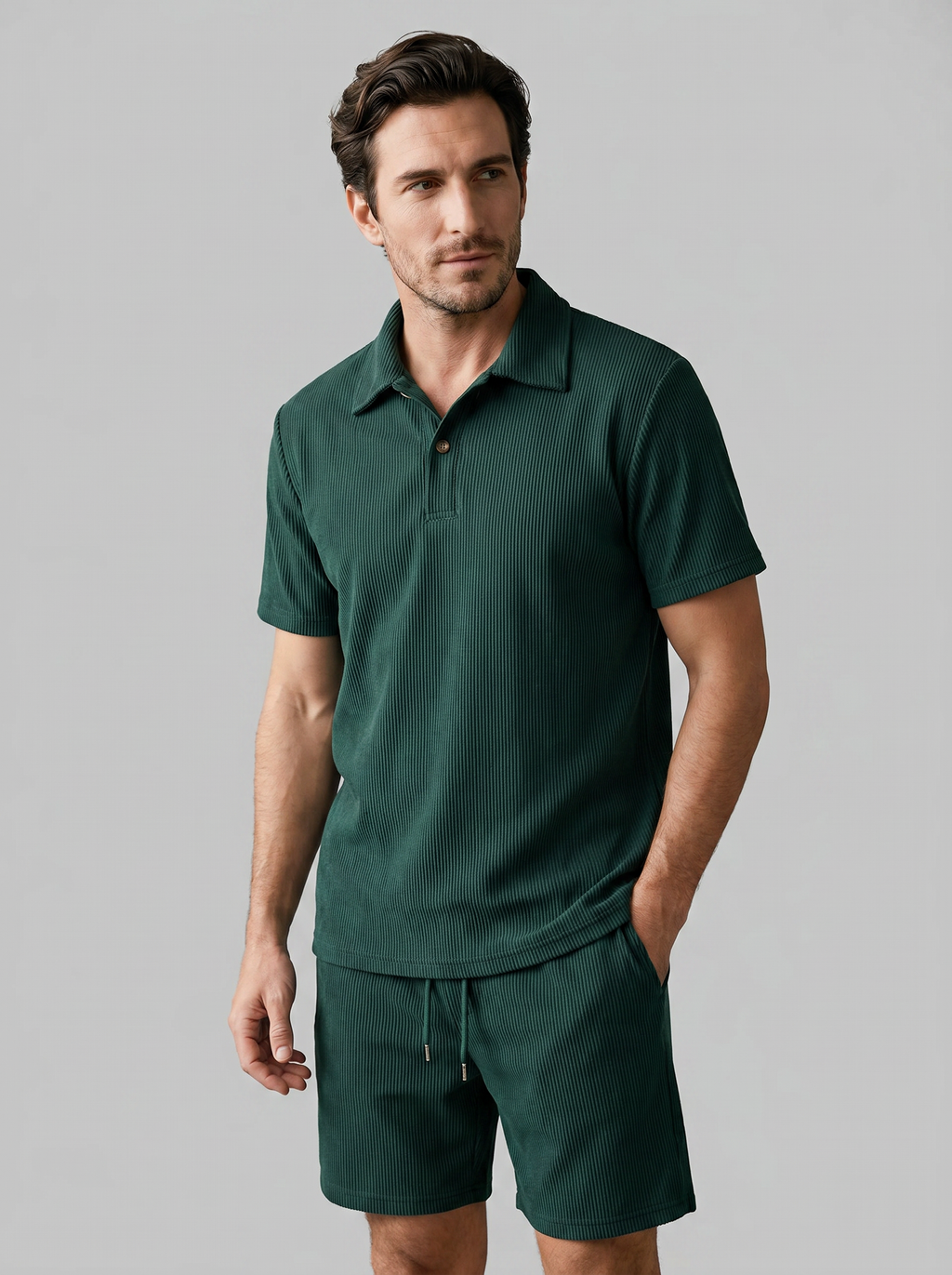 Corduroy Poloshirt und Shorts Set Herren Slim Fit-Velnorah