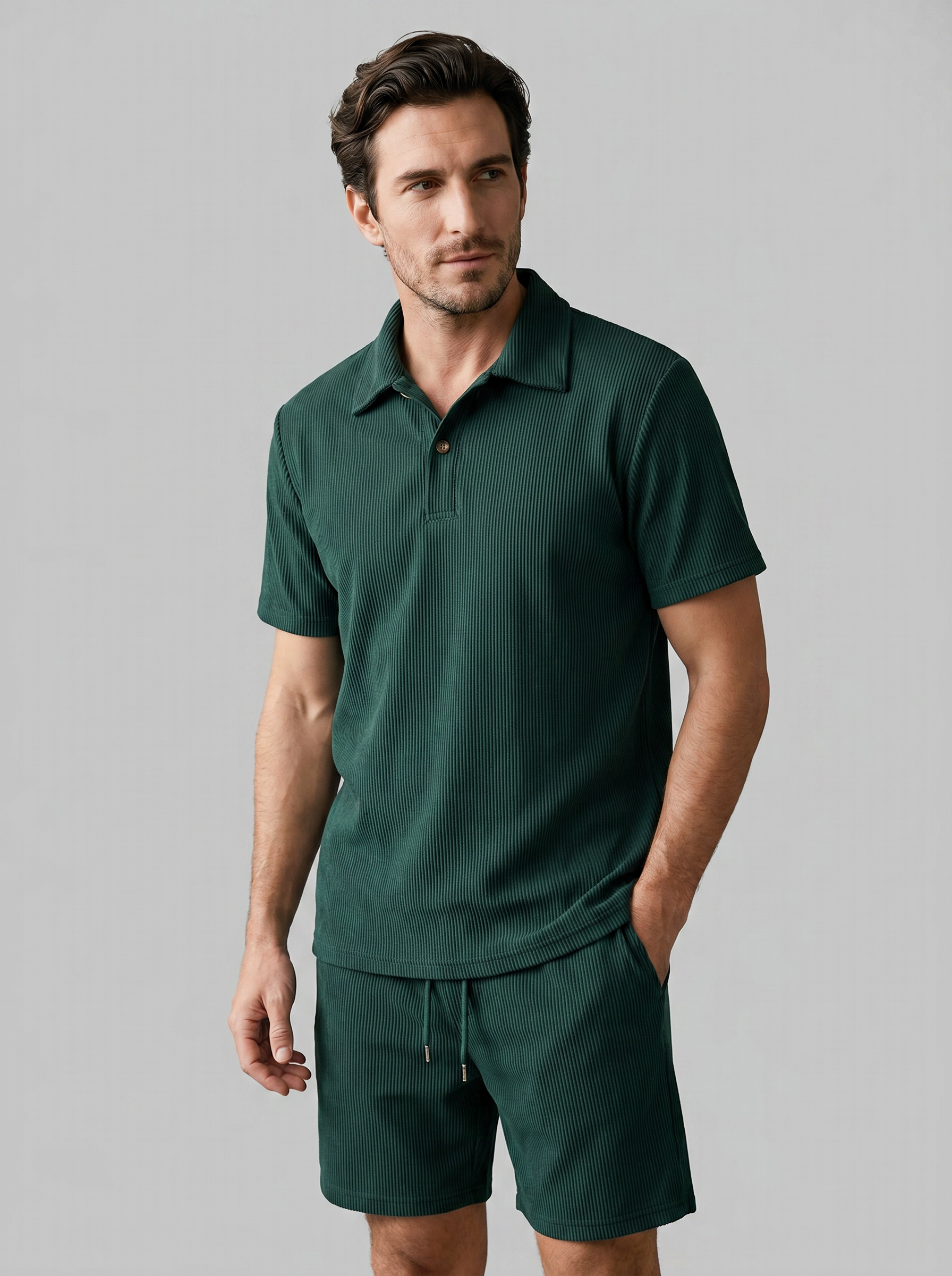 Corduroy Poloshirt und Shorts Set Herren Slim Fit-Velnorah