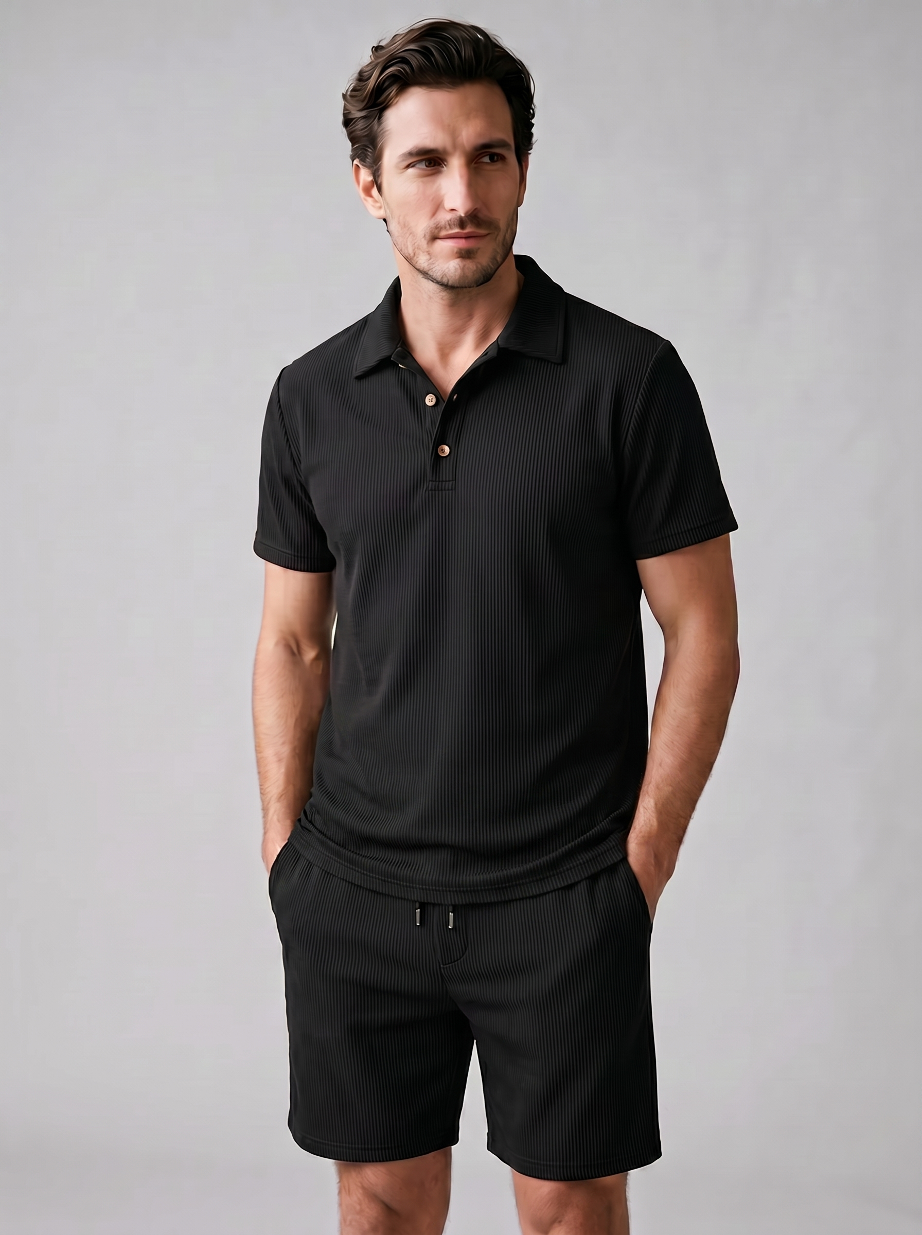 Corduroy Poloshirt und Shorts Set Herren Slim Fit-Velnorah