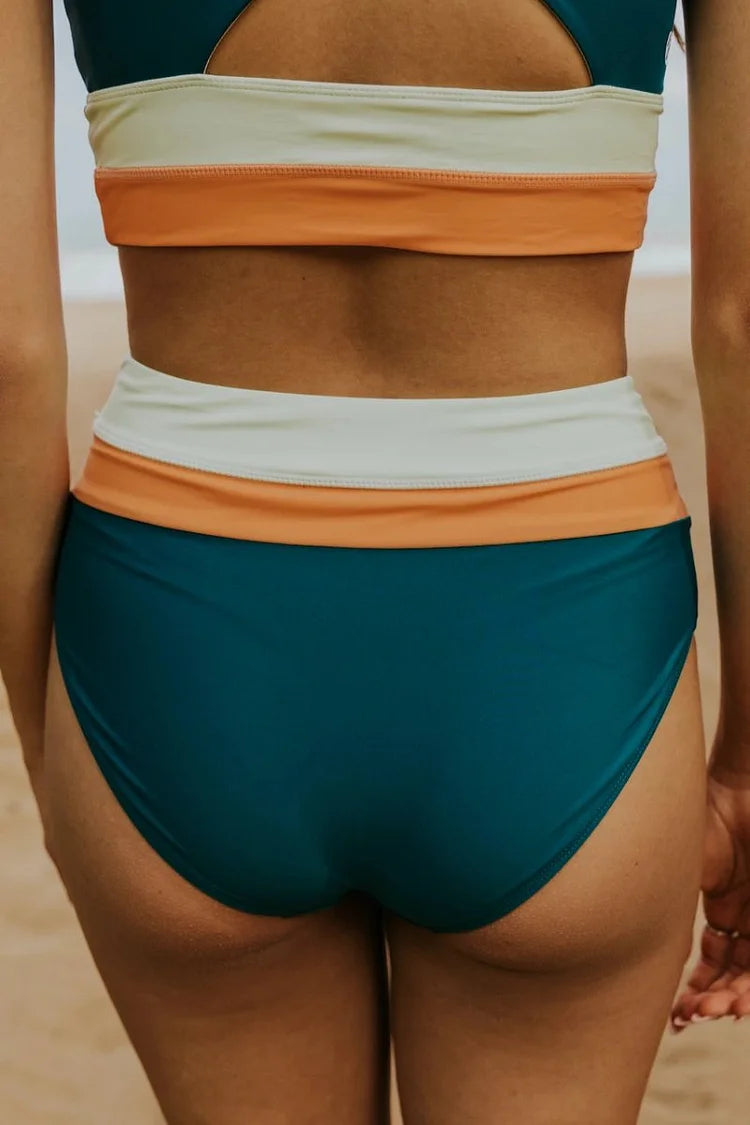 Damen Bikini-Set Colorblock mit Cut-Back-Rücken