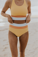 Damen Bikini-Set Colorblock mit Cut-Back-Rücken