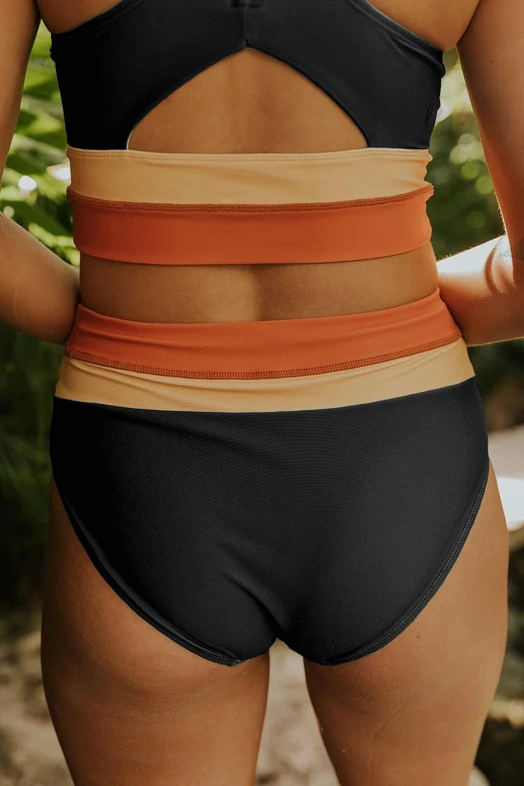 Damen Bikini-Set Colorblock mit Cut-Back-Rücken