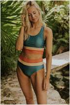 Damen Bikini-Set Colorblock mit Cut-Back-Rücken
