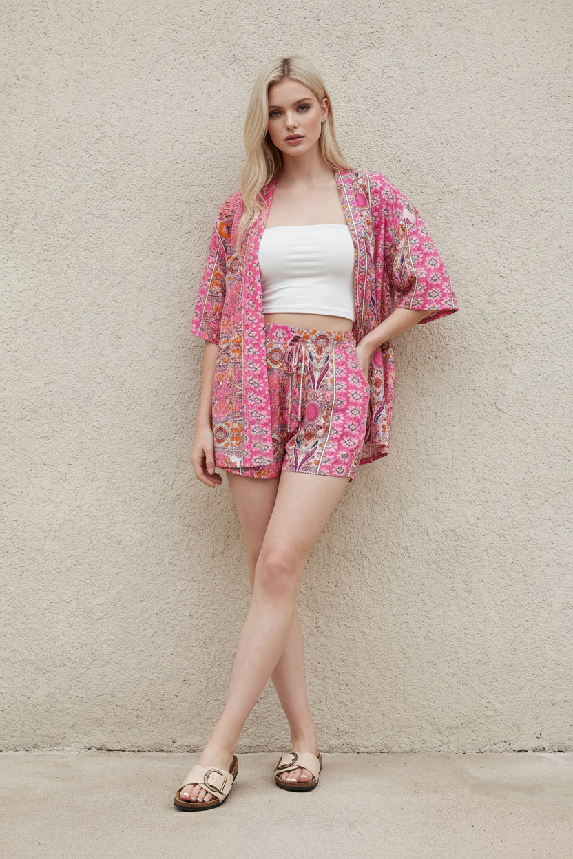 Damen Bluse Kurze Hose Set Blumenmuster Casual-Velnorah