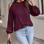Stylische Damen Bluse mit Schulteröffnungen und elastischen Ärmeln | Velnorah