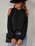 Stylische Damen Bluse mit Schulteröffnungen und elastischen Ärmeln | Velnorah