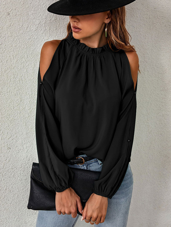 Stylische Damen Bluse mit Schulteröffnungen und elastischen Ärmeln | Velnorah