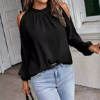 Stylische Damen Bluse mit Schulteröffnungen und elastischen Ärmeln | Velnorah