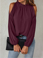 Stylische Damen Bluse mit Schulteröffnungen und elastischen Ärmeln | Velnorah