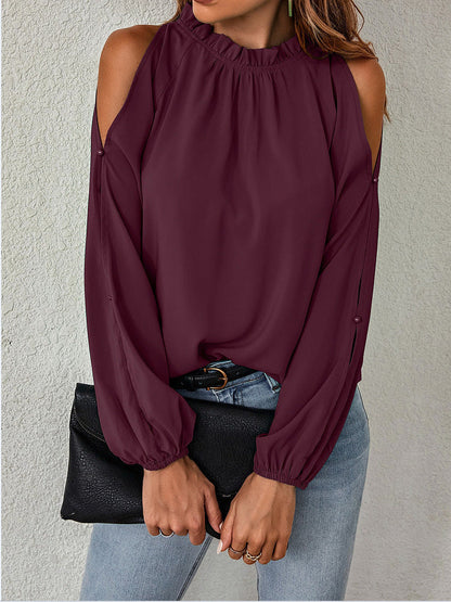 Stylische Damen Bluse mit Schulteröffnungen und elastischen Ärmeln | Velnorah