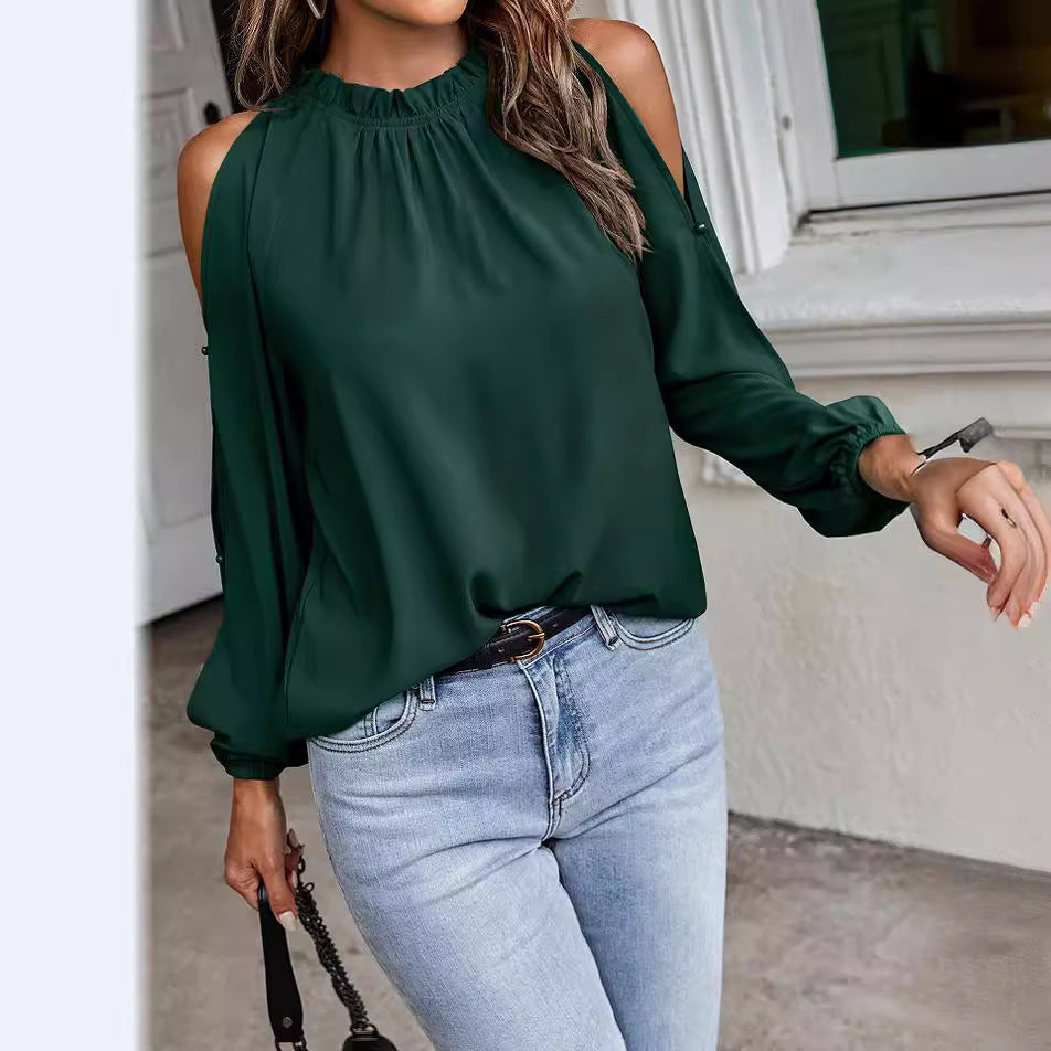 Stylische Damen Bluse mit Schulteröffnungen und elastischen Ärmeln