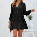 Stilvolles Damen Blusen-Kleid mit Knopfdetails und Ballonärmeln | Velnorah